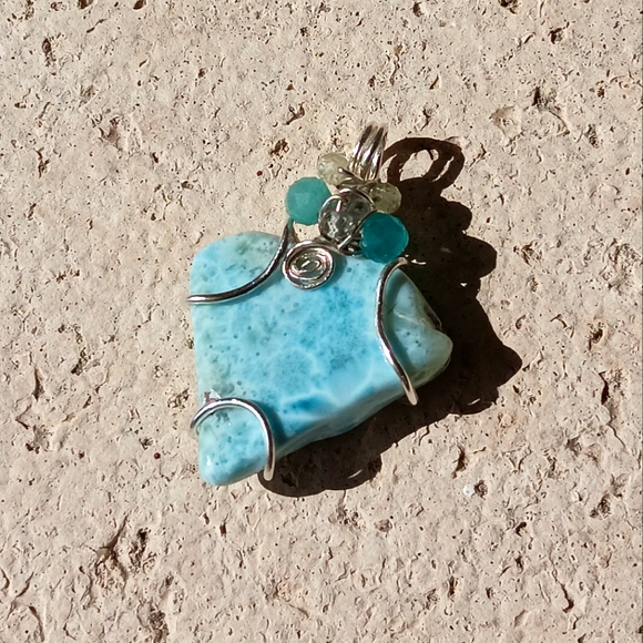 Large Larimar Pendant Sterling Silver Extraordinary Shape - Picture 10 of 15